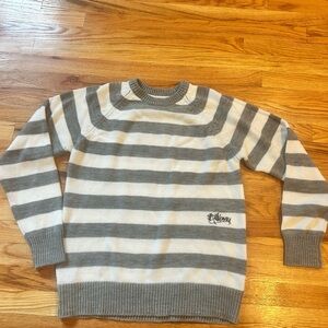 Billabong Gray and White Striped Crewneck Sweater